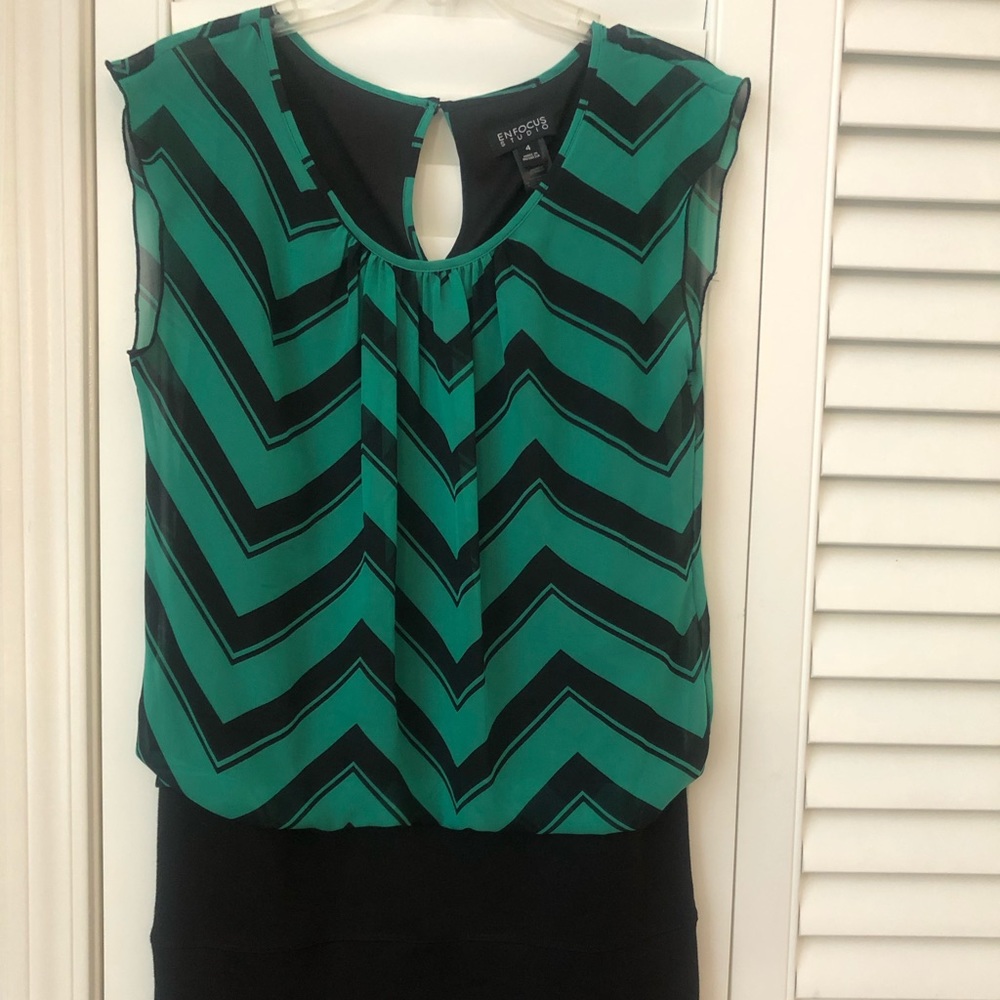 Green and black, sleeveless, mini dress, size 4